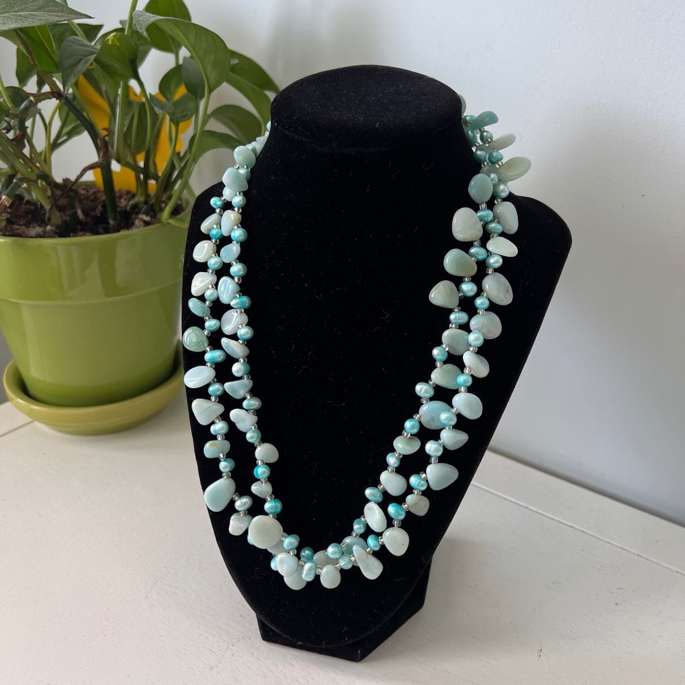 Double-Strand Statement Necklace With Amazonite A… - image 1